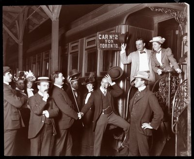 Alice Nielsen aboard a special train bound for Toronto, Canada, 1898 by Byron Company
